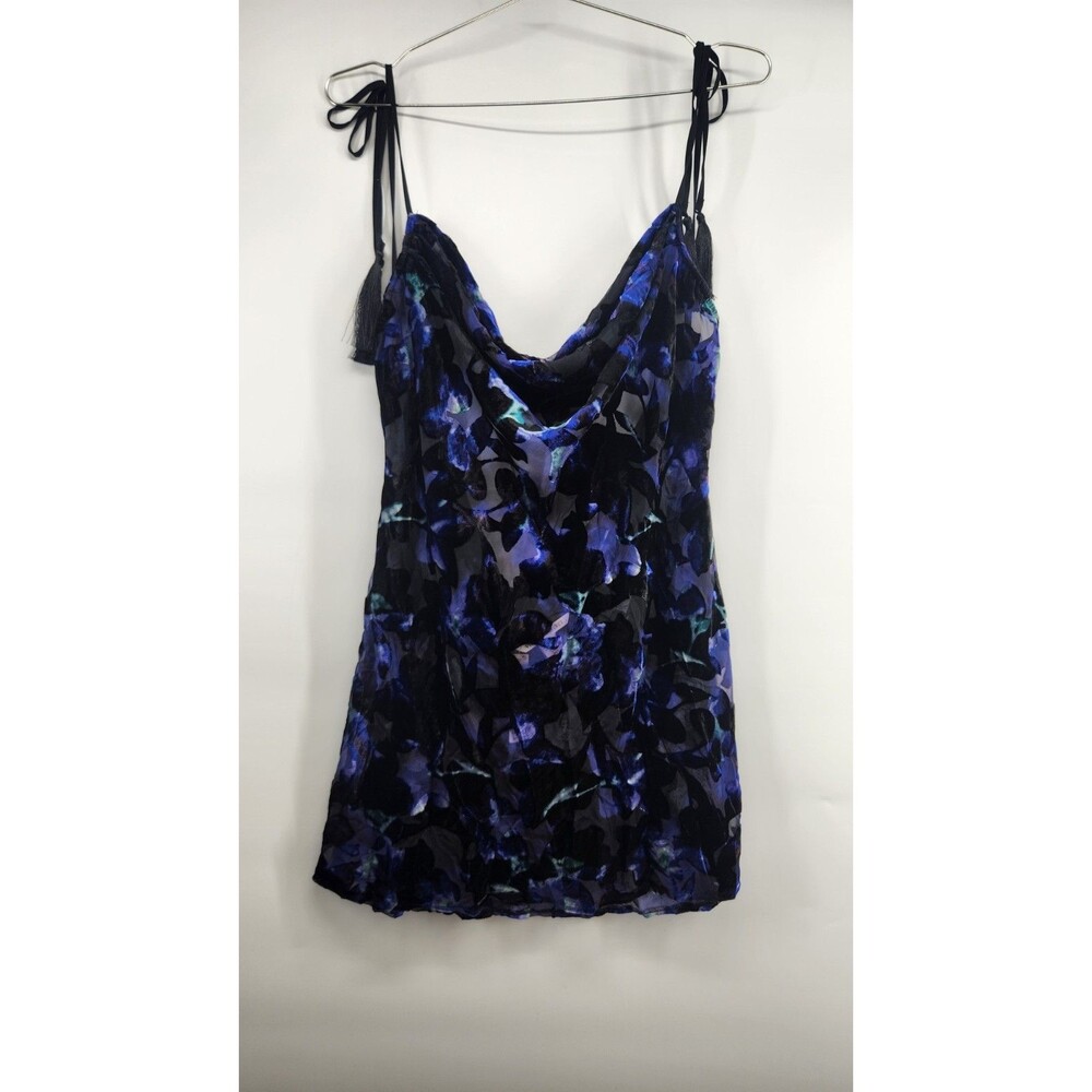 Victoria's Secret Black and Blue Floral Slip Chemise